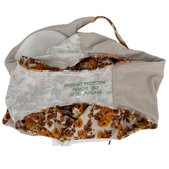 Jonathan Simkhai Ingrid Deep V One Piece Swimsuit 70s Floral Brown Orange XS New - Picture 9 of 14